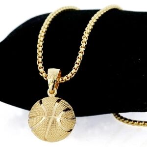 New Basketball Necklace Gold Color Stainless Steel With Gift Bag